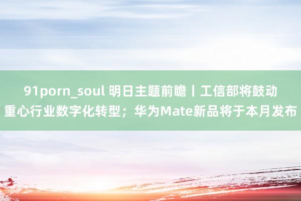 91porn_soul 明日主题前瞻丨工信部将鼓动重心行业数字化转型；华为Mate新品将于本月发布