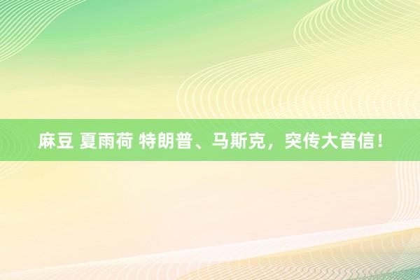 麻豆 夏雨荷 特朗普、马斯克，突传大音信！